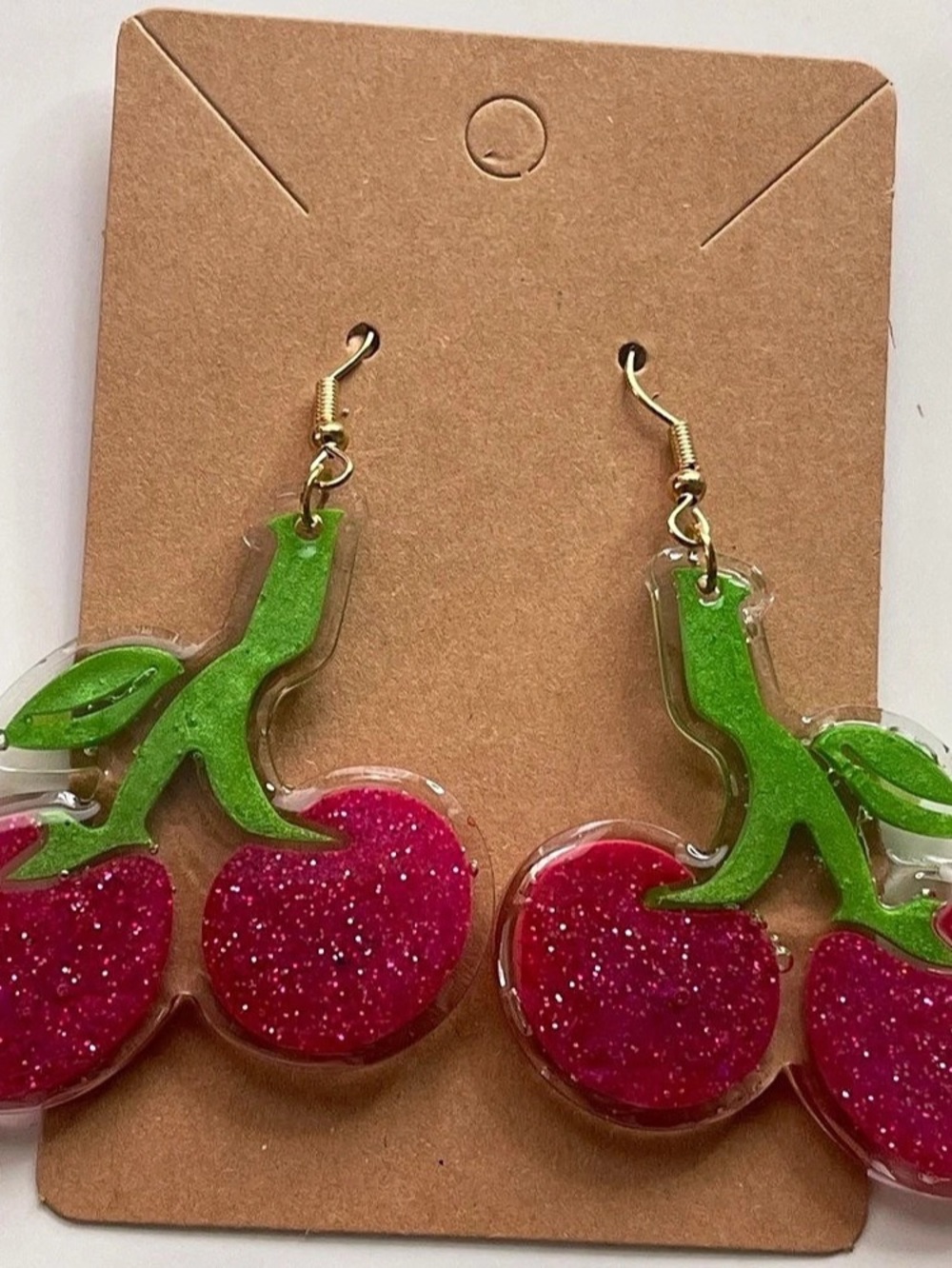 Cherry Drop Earrings in Pink & Green NWT